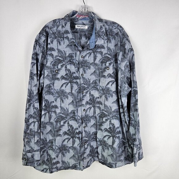 Tommy Bahama Mens XXL Chambray Shirt Shade Blue Ash Palm Tree Long Sleeve Button - Picture 3 of 10